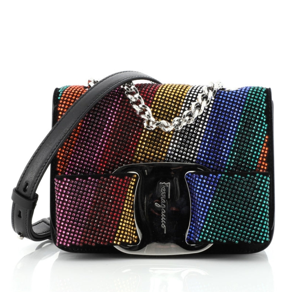 Salvatore Ferragamo Vara Rainbow Crystal Shoulder Bag